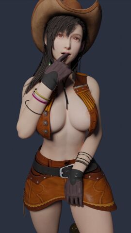 3d breasts busty cowboy_hat cowgirl cowgirl_hat cowgirl_outfit female female_focus female_only final_fantasy final_fantasy_vii hat hourglass_figure jul3dnsfw tagme tifa_lockhart wide_hips