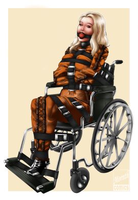 animated asylum blindfold blonde_hair bondage bound bound_arms bound_together captured commission dialogue female gag gagged gagged_female gagged_speech gagging gagging_noise gif helpless helpless_female hood inmate mornth restrained restrained_arms restraints rubber_clothing rubber_suit straitjacket straps tied tied_arms tied_hands tied_up wheelchair white_hair willing_sub