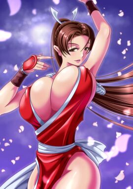 breasts brown_eyes brown_hair ema ema_(emaura) fatal_fury female huge_breasts mai_shiranui ponytail snk the_king_of_fighters
