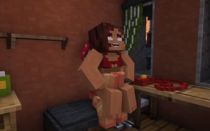 1boy 1girls bra breasts female male mayser37 minecraft oc on_bed open_mouth original_character sex vproda vprodler