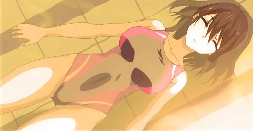 10s 1girls 2017 animated breasts closed_eyes competition_swimsuit female floating floating_hair ikoma_yui lying one-piece_swimsuit pool short_hair straight swimsuit tagme toriko_no_(series) toriko_no_kusari urushibata_takeshi water wet