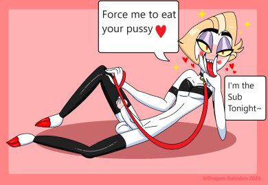 2024 bdsm_gear blush collar cum demon eating_out erection female hard_on hazbin_hotel heart hooves horny king leash looking_at_viewer lucifer lucifer_morningstar_(hazbin_hotel) lust lustful_gaze male male_only penis pink_background pointing precum pussy red_eyes seductive_mouth sex_slave sharp_teeth shiny simple_background submissive submissive_humanoid submissive_male talking_to_viewer text thigh_highs tongue tongue_out vivienne_medrano