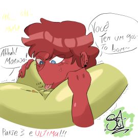 2boys :p artist_signature blue_eyes brazilian clitoris cuntboy cuntboy/male dominant dominant_male erect_clitoris headcanon intersex legs_open licking licking_pussy linn linn_(mundo_torajo) male morajo multiple_boys multiple_males mundo_torajo non-human oral_sex portuguese portuguese_dialogue portuguese_text pov pov_male pussy red_body red_hair red_skin saliva saliva_on_pussy simple_background simple_eyes simple_shading sophya_thecat1 submissive submissive_male submissive_pov transman transmasc trembling yellow_pussy