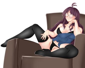 1girls after_fingering ahoge apron areolae black_lingerie blush blush_lines bnvt bra breasts breasts_out bruneian bruneian_vtuber couch dozysketch eyeglasses eyes_squinting female female_focus female_only hazel_eyes indie_virtual_youtuber indie_vtuber legs_spread lingerie long_hair medium_breasts nipple_slip nipples panties purple_hair ripped_clothing round_glasses shiki_(bnvt) sitting sitting_on_chair sitting_on_couch slim smiling smiling_at_viewer spread_legs spreading_legs squinting subtle_blush thigh_boots thigh_high_boots torn_apron torn_clothes torn_clothing vagina vaginal_fluids vaginal_juices virtual_youtuber vtuber
