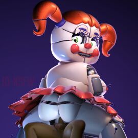 1boy 1girls 3d 3d_(artwork) accurate_model anus ass baby_(fnafsl) breasts circus_baby circus_baby_(fnaf) circus_baby_(original) cowgirl_position female five_nights_at_freddy's five_nights_at_freddy's:_sister_location full_color green_eyes larger_female looking_back male orange_hair penetration penis pussy robot robot_girl robot_humanoid sex size_difference skirt somethingshrimpii straight thighs twintails vagina vaginal_penetration vaginal_sex
