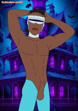 armpits braided_hair dc dc_comics frozone_(costume) gay halloween halloween_costume haunted_house male shirtless sokkanarutodc static_(superhero) static_shock_(young_justice) the_incredibles virgil_hawkins yaoi young_justice young_justice:_invasion young_justice:_outsiders