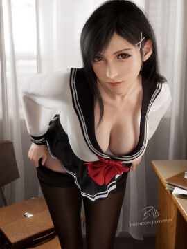 1girls 2025 3d bending_forward bending_over big_breasts billyhhyb breasts cleavage female female_only final_fantasy final_fantasy_vii final_fantasy_vii_remake front_view hanging_breasts indoors long_hair looking_at_viewer no_nude no_nudity non-nude non_nude pantyhose pantyhose_pull pink_lips pleated_skirt red_eyes removing_clothing school school_uniform skirt solo standing tifa_lockhart very_long_hair