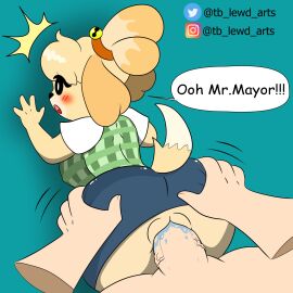 1boy 1girls 4_fingers animal_crossing anthro anthro_female ass ass_grab backboob big_ass big_breasts big_butt black_eyes blush bodily_fluids bottomwear breasts butt butt_grab canid canine canis clothing domestic_dog duo english_text female female/male female_anthro fingers genital_fluids genitals hi_res human human_male humanoid_genitalia humanoid_penis isabelle_(animal_crossing) light-skinned_female light_skin male male/female male_human male_human/female_anthro mammal nintendo nipple_bulge penetration penis precum pussy sex shirt skirt tail text tibbs tibbs_arts topwear unseen_male_face vagina vaginal vaginal_penetration yellow_body