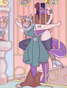 absurd_res ambiguous_penetration anthro bodily_fluids boots bottomless bottomless_male breath clothed clothing clothing_around_one_leg clothing_lift crossdressing cum cum_drip domestic_cat dragon dress dress_lift dripping ear_piercing ear_ring felid feline felis femboy fine_art_parody footwear from_behind_position genital_fluids girly gold_(metal) gold_jewelry graycatluna gripping_arms haley_(graycatluna) hi_res holding_on horn jewelry legwear male male/male mammal mirror motion_lines mythological_creature mythological_scalie mythology nerai_(neraired) nonbinary nun nun_outfit panties panties_around_one_leg panties_down partially_clothed penetration piercing public_domain raised_clothing raised_dress ring_piercing rosary scalie sex tail_wrapped_around tattoo the_sin the_sin_(heinrich_lossow) thigh_highs through_bars underwear underwear_around_one_leg underwear_down