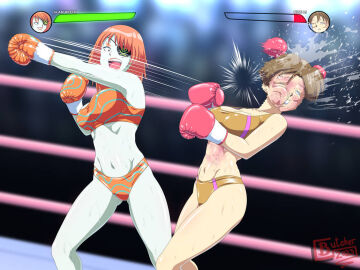 2girls big_thighs boxing boxing_gloves boxing_match boxing_ring breasts butcherstudios cleavage crossover duo female female_only fight fighting_ring glam_witch gloves health_bar hp_bar light-skinned_female light_skin magenta_boxing_gloves magenta_gloves mimi_li orange_boxing_gloves orange_gloves sports_bikini sports_bra sports_panties sweat sweating tagme thighs thunder_ray video_games wade_hixton's_counter_punch white-skinned_female white_skin wide_hips witch