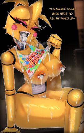 1girls animatronic animatronic_female beakless big_breasts chicken chicken_girl cum cum_inside female five_nights_at_freddy's five_nights_at_freddy's_2 fnaf phasianid pinkius robot robot_girl scottgames toy_chica_(fnaf) yellow yellow_skin