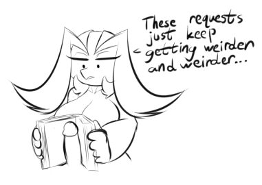 2017 anthro averyshadydolphin big_breasts book breasts dot_eyes dragon duo eyebrows faceless_character faceless_male female genitals hair holding_book holding_object human jou long_sleeve_shirt male mammal miajou monochrome mythological_creature mythological_scalie mythology open_book penis scalie simple_eyes text unavailable_at_source