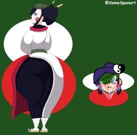 1girls asian ass big_ass big_thighs black_hair brawl_stars female green_background kaze_(brawl_stars) somespanart