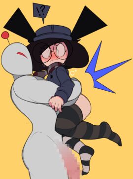 1boy 1girls big_penis blush box_(captainkirb) box_(character) captain_kirb censored feet female hug male original penis tagme the_boxes_(captainkirb)