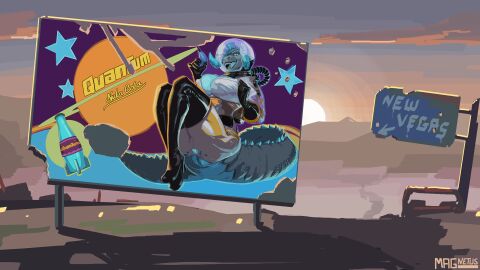 2024 anthro anus big_breasts billboard biped black_clothing black_gloves black_handwear black_legwear black_thigh_boots black_thigh_highs blue_anus blue_body blue_breasts blue_eyes blue_pussy blue_scales boots breasts clothing deathclaw digital_media_(artwork) fake_advertisement fallout female female_anthro footwear genitals gloves grey_body grey_scales gun handwear hi_res high_heel_boots high_heeled_boots high_heels holding_gun holding_object holding_ranged_weapon holding_weapon legwear looking_at_viewer magnetus microsoft mirva_(beatleboy62) multicolored_body multicolored_scales nipple_outline nuka-cola nuka-cola_quantum nuka_girl_(cosplay) open_mouth outside post-apocalyptic pussy ranged_weapon scales scalie shoes sign solo space_helmet thigh_boots thigh_highs two-tone_body two-tone_scales weapon