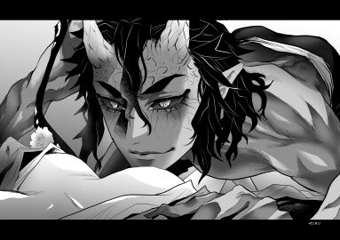 1boy 1girls before_rape before_sex black_and_white boob_window breasts breasts_out demon_horns demon_slayer dominant_male domination faceless_female female greyscale grope groping hantengu japanese japanese_clothes japanese_female karaku kimetsu_no_yaiba kimono long-haired_male long_hair long_nails male male/female male_focus manga_style medium_breasts missionary missionary_position muscular muscular_male on_top pinned_down sharp_nails squirming straight tokumei_syugyou upper_moon y/n