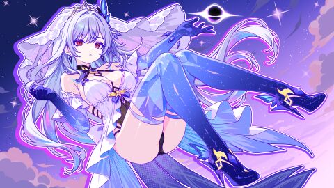 floating genshin_impact legs panties prostethics skirk_(genshin_impact) wedding_dress