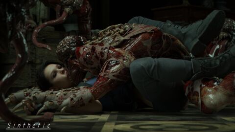 1girls 3d brown_hair clothed_sex clothing extreme_french_kiss female gloves hug hugging hugging_partner interspecies jill_valentine leg_lock licker_(resident_evil) male mating_press monster monster_on_female open_mouth oral penetration resident_evil resident_evil_3 resident_evil_3_remake sex sinthetic spread_legs tongue_in_mouth