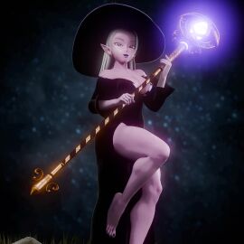 1girls 3d alternate_costume alternate_hairstyle cleavage dr._arinsu dragon_ball dragon_ball_daima earrings feet female glowing_staff gown large_breasts lipstick magic magic_user purple_eyes purple_skin sic_phuck solo solo_female solo_focus sorceress staff tagme toes video white_hair witch witch_hat