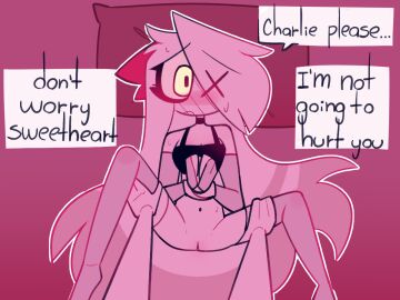 1_eye blush bra breasts canon_couple charlie_morningstar_(hazbin_hotel) comic_juli duo female female/female female_only female_pov hair hazbin_hotel open_mouth partially_clothed pussy sweat thick_thighs vaggie_(hazbin_hotel) yuri