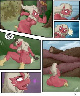 absurd_res ambiguous_gender anthro arthropod ass beak bee big_ass big_breasts big_butt blaziken blush breasts comic digital_media_(artwork) feathers female feral generation_1_pokemon generation_3_pokemon grass group hi_res hymenopteran insects nintendo nipples nude othoxon plant pokemon pokemon_(species) red_body red_feathers running semi-anthro shrub solo_focus swarm tail tail_feathers thought_bubble tree weedle