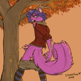 2024 5_fingers absurd_res anthro arm_tuft ass biped bodily_fluids bottomwear bottomwear_down buckteeth circle_game claws clothed clothing digital_drawing_(artwork) digital_media_(artwork) elbow_tuft finger_claws fingers fluffy fluffy_tail freckles fur genital_fluids genitals gesture glans hair hand_gesture hi_res humanoid_genitalia humanoid_penis jacket legwear lidded_eyes littlestfuzz male mammal ok_sign partially_clothed pattern_clothing pattern_legwear pattern_stockings peeing peeing_on_tree penis pink_body pink_fur pink_penis plant purple_hair rodent sciurid shorts shorts_down smile solo stockings striped_clothing striped_legwear striped_stockings stripes tail teeth tongue tongue_out topwear tree tree_squirrel tuft urine urine_stream watersports whiskers