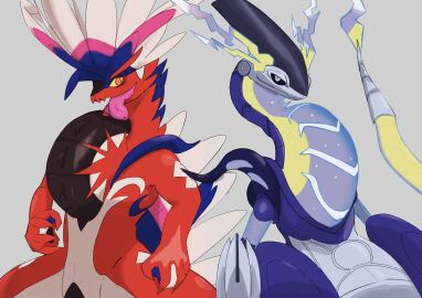 2023 absurd_res animal_genitalia duo genital_slit genitals hi_res kagura_0471 looking_at_viewer male monotone_background species_request tongue tongue_out