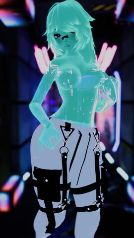 1futa 3d 3d_model content_creator cyberpunk female futanari green_body green_hair green_nipples green_skin intersex maxi_the_muse pants portrait slime slime_girl slime_monster topless topless_futa vr_media vrchat vrchat_avatar vrchat_media vrchat_model