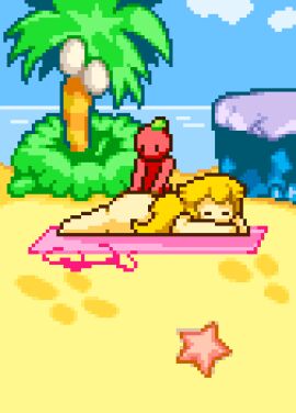 animated animated_gif applying_sunscreen ass ass_jiggle beach beach_towel big_ass blonde_hair blush blushing echinoderm female heart huge_ass jiggle jiggling_ass loop looping_animation male mario_(series) nude nude_female nude_sunbathing palm_tree pink_bikini pink_bikini_top pixel_animation pixel_art princess_peach red_skin slap slapping_ass slapping_butt spanking starfish sunbathing tomato_(okami_tomato) water wave waves zxtomatofan