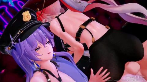 1boy 2girls areolae cantarella_(wuthering_waves) changli_(wuthering_waves) female female_on_top female_penetrated hand_on_butt male male_rover_(wuthering_waves) nipples pantyhose police_hat rover_(wuthering_waves) sex skirt smacking_ass sound tagme tie video video_games wuthering_waves