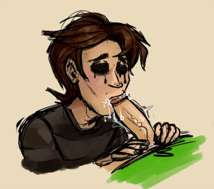 2boys baldi baldi's_basics_in_education_and_learning black_eyes bleeding_eyes blowjob brown_hair cum cum_dripping_down_chin cum_in_mouth fellatio gay male male_only principal_of_the_thing stripes sweater unseen_male_face yaoi