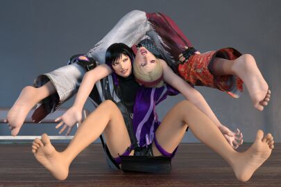 2girls 3d barefoot catfight feet female female_only foot_fetish fully_clothed image_set lidia_sobieska piledriver piledriver_position reina_mishima ryona ryonafan45 tekken tekken_8 wrestling yuri