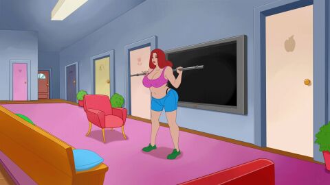 animated big_breasts breasts discreenvision erica_(discreenvision) female game_cg gym_clothes inusen milf milf_boom red_hair tagme