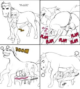 1boy 1girls anus artist_request beast_boy comic cum dc dc_comics dialogue equine_penis erection female feral garfield_logan horse horsecock interspecies male penetration penis pussy rachel_roth raven_(dc) sex teen_titans text vaginal_penetration vaginal_sex zoophilia