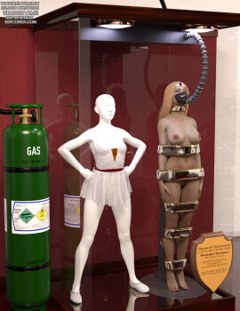 3d blonde_hair bound bound_arms bound_legs completely_nude dc dc_comics diana_prince female justice_league mannequin nude nude_female thejpeger trophy_case wonder_woman