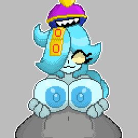 1girls animated big_breasts blue_body blue_nipples blue_skin brawl_stars breasts colette_(brawl_stars) female inspector_colette nipples pixel_animation pixel_art pumpkinz6 titjob