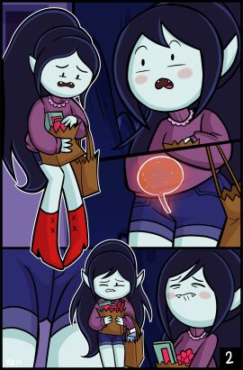 adventure_time bladder breasts comic_page female have_to_pee marceline night omorashi peeing peeing_self urine yellowzonemx