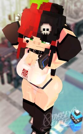 1girls 2024 3d arms_up ass big_ass big_breasts breasts bubble_ass bubble_butt busty cleavage ellie_walls_(odysseyellie) face_tattoo fat_ass female female_only freckles goth goth_girl green_eyes gym hands_behind_head headphones heart_tattoo huge_ass huge_breasts indoors large_ass large_breasts looking_at_viewer mine-imator minecraft odysseyellie png skull_hair_ornament solo sweat sweaty_body thick_ass thick_thighs two-tone_hair wide_hips workout_clothes