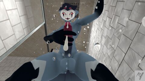 3d_(artwork) against_surface against_wall aldenyates anthro avian bathing big_penis bodily_fluids cum cumshot digital_media_(artwork) ejaculation genital_fluids genitals hand_on_penis helluva_boss hi_res looking_at_viewer looking_down looking_pleasured male male_only masturbation penis showering solo solo_focus stolas_(helluva_boss) wet wet_body