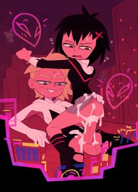 1futa 1girls age_difference age_gap asian_female athletic athletic_female back back_view balls black_hair bottomless breasts clothed clothing cum cum_inside cum_on_clothes duo erection female futa_on_female futanari ghost-spider gwen_stacy gwen_stacy_(spider-verse) huge_cock human intersex light-skinned_female light-skinned_futa light_skin looking_back marvel marvel_comics miscon mostly_clothed no_panties pale_skin peni_parker penis sex short_hair short_skirt sitting skirt spider-gwen spider-man:_across_the_spider-verse spider-man:_into_the_spider-verse spider-man_(series) torn_bodysuit torn_clothes trans_woman transfem