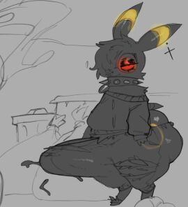 2d 2d_(artwork) 2d_artwork ass big_ass big_bulge big_butt boner bubble_ass bubble_butt bulge clothed clothed_male clothes clothing ear_ring erection garbage garbage_bags hair_over_one_eye ic0nmon looking_at_viewer male penis pokemon precum pubic_hair_peek red_eye short_hair spiked_collar tagme taro_(evilpenislair) teapot_(body_type) thick thick_ass thick_thighs thighs