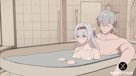 animated bathroom big_breasts breasts caelus_(honkai:_star_rail) female firefly_(honkai:_star_rail) honkai:_star_rail sandtiage