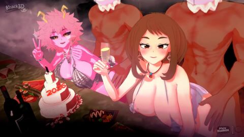 2026 2boys 2girls ahe_gao animated ashido_mina big_breasts black_body boku_no_hero_academia elegant food foursome huge_breasts koikatsu krackdraw looking_at_viewer loop mina_ashido my_hero_academia netorare ntr ochako_uraraka peace_sign pierced_nipples piercing pink_body pink_hair seated sex tagme uraraka_ochako video