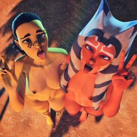 2girls 3d ahe_gao ahegao_face ahsoka_tano airress3d_(3d-modeller) barriss_offee breasts female female_only mirialan multiple_females multiple_girls nipples nude open_mouth skywalkinace small_breasts star_wars togruta tongue tongue_out