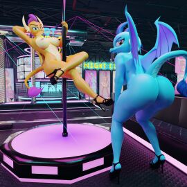 1:1 3d anthro ass big_ass big_breasts big_butt breasts clothing digital_media_(artwork) dragon duo female floppyhuman footwear friendship_is_magic furniture hasbro hi_res high_heels laser_lights looking_at_viewer my_little_pony mythological_creature mythological_scalie mythology naked_footwear nipples nude orange_nipples platform_footwear platform_heels pole pole_dancing presenting presenting_hindquarters princess_ember_(mlp) scalie smolder_(mlp) sofa strip_club stripper_pole tail
