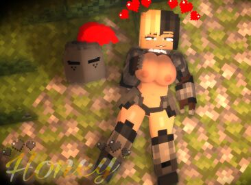 1girls 3d armor armored_female big_breasts black_and_blonde_hair breasts female honey_(theactualhoney) looking_at_viewer mine-imator minecraft theactualhoney