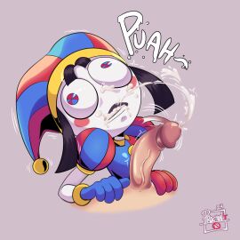 1girls big_penis blowjob crying_with_eyes_open cum cum_in_mouth cum_on_face digital_circus female glitch_productions male onomatopoeia penis pomni pomni_(the_amazing_digital_circus) procyon't sucking sucking_penis text the_amazing_digital_circus