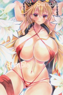 1girls big_penis blonde_female blonde_hair blush breasts female headwear huge_breasts junko_(touhou) light-skinned_female light_skin male mature_female milf mupo penis sample touhou