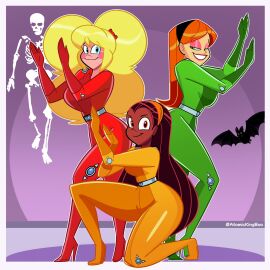 3girls alex_(totally_spies)_(cosplay) atomickingboo blonde_hair blue_eyes bodysuit breasts brown-skinned_female brown_hair clothed clover_(totally_spies)_(cosplay) crossover female female_only gloves green_eyes hairband half-closed_eyes light-skinned_female light_skin long_hair looking_at_viewer oc ocs orange_hair original original_character original_characters sam_(totally_spies)_(cosplay) sarah_mcneil shaylynn_summer smile tagme the_besties_(atomickingboo) totally_spies wendy_wendy