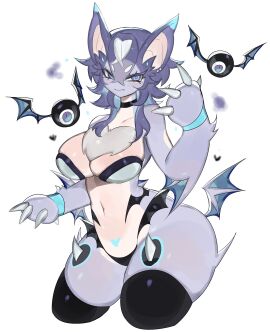 1girls anthro bat bat_ears big_breasts black_thighhighs breasts chiropteran choker countershading female female_only hi_res looking_at_viewer original purple_body purple_hair solo thick_thighs thigh_squish thighhighs toge77789 togetoge white_background